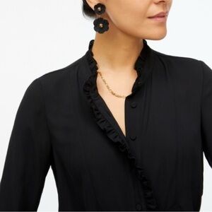 J. Crew Black Ruffle Blouse